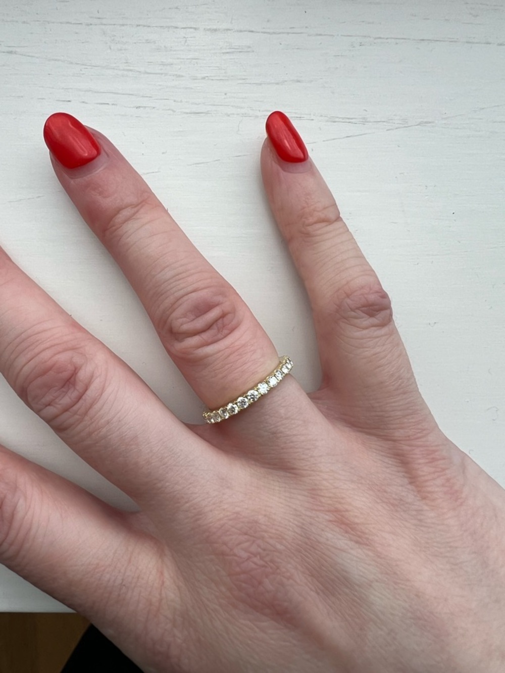 Gold-Toned Sterling Silver 2mm Moissanite Pavé Eternity Band With GRA Report
